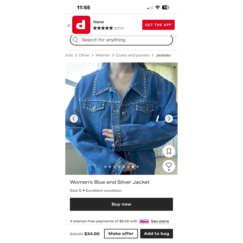 Just Blu‎ Womens Blue Denim Studded Jean Jacket Silver Studs Size Medium Vintage